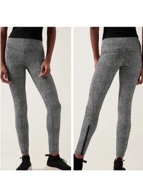 Athleta Delancey Textured Moto Tight Leggings MD Athleisure Sporty Chic Neutral